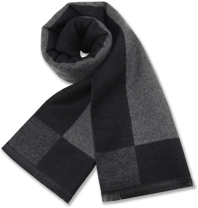 define essentials Men's Winter Warm Long Soft Plaid Scarf with Tassels, Soft Classic mens scraves - Image 1